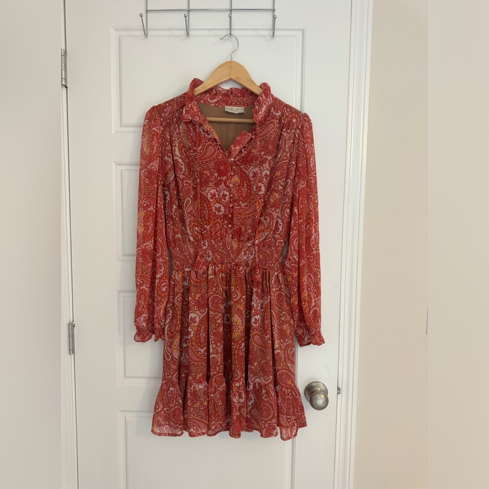 Boutique Red Paisley Sundress with Bishop Sleeves